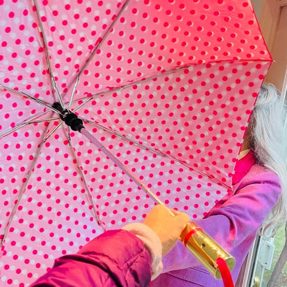Pink Polka Dot Collapsible Umbrella - Picture 6 of 7